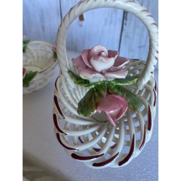 Vintage Porcelain Levante Made in Spain small ceramic woven basket - Picture 5 of 12